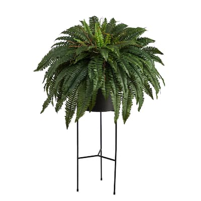 51" Boston Fern Artificial Plant in Black Planter with Stand - 40"