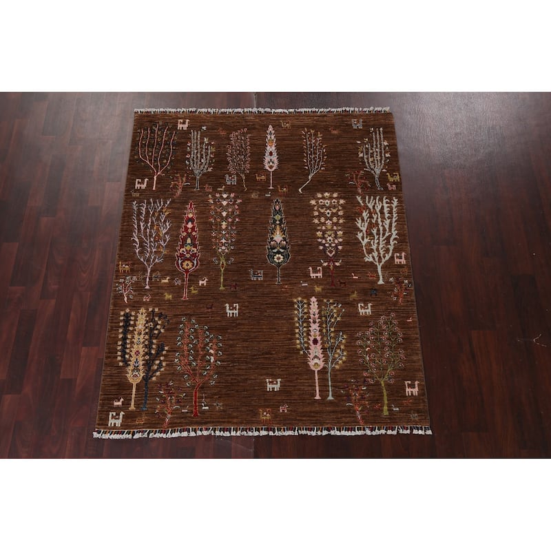 Vegetable Dye Floral Kazak Oriental Wool Area Rug Hand-knotted Carpet - 5'2" x 6'3"