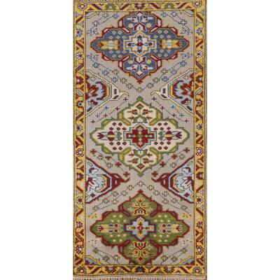 Geometric Kazak Oriental Rug Hand-Knotted Wool Carpet - 2'6"x 5'11"