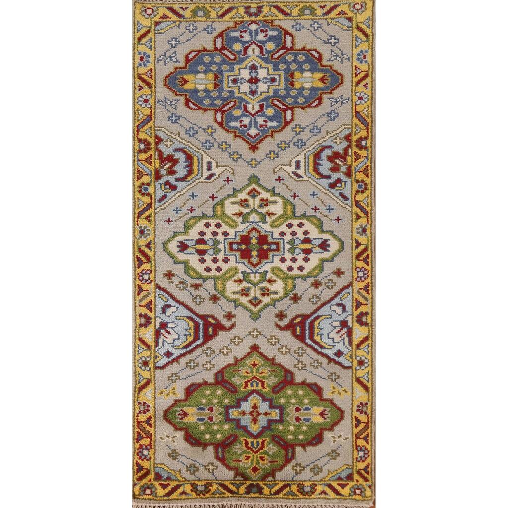 Geometric Kazak Oriental Rug Hand-Knotted Wool Carpet - 2'6"x 5'11"