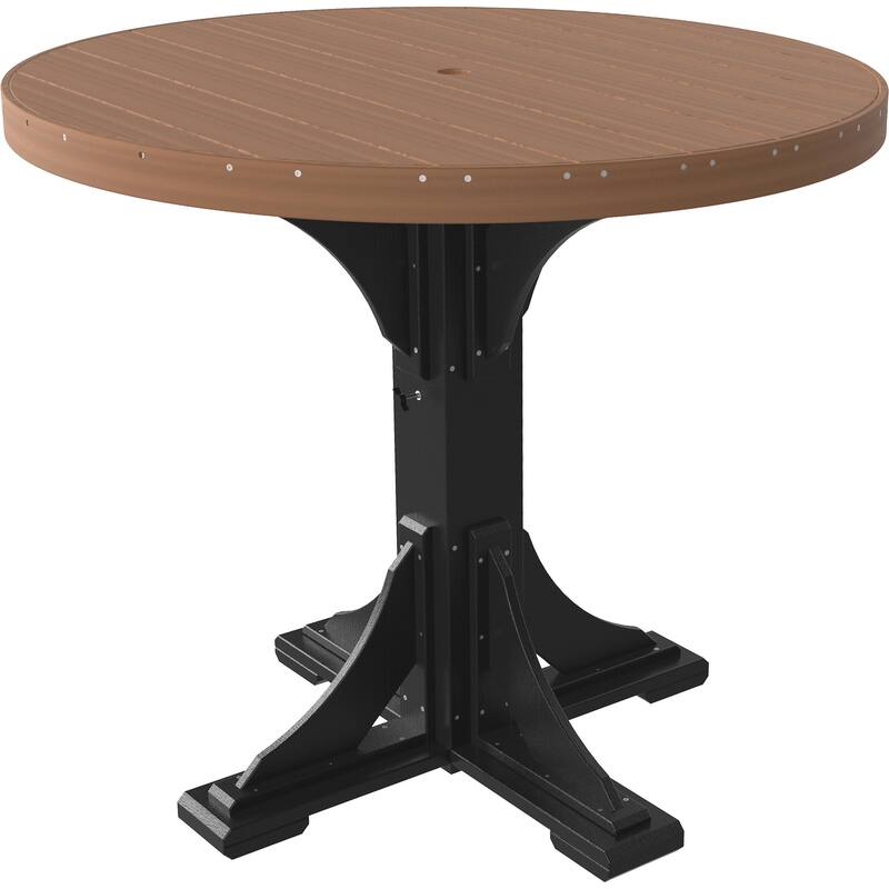 Poly Lumber Round Dining Table Set with Regular Chairs - Bar Height - Antique Mahogany Woodgrain & Black