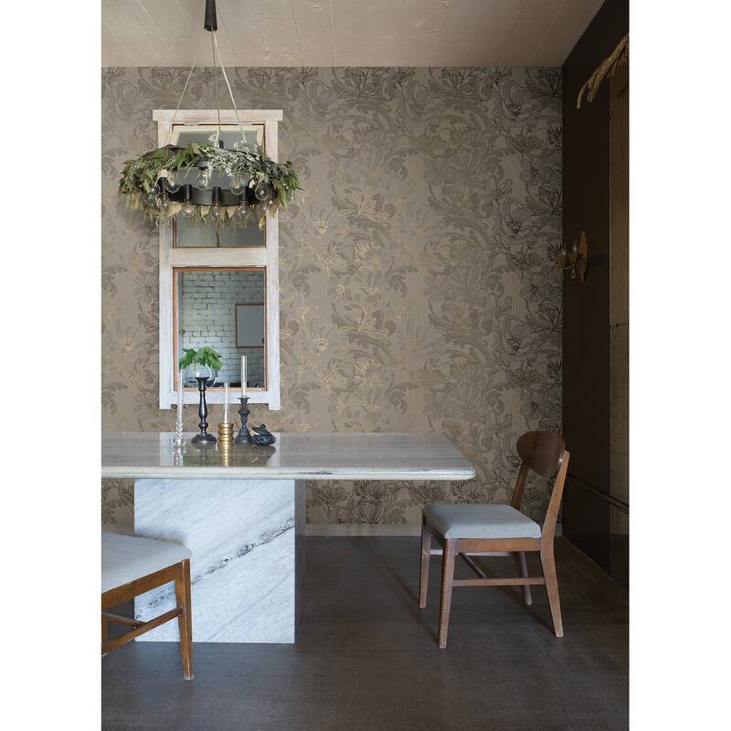 A-Street Prints Selene Gold Mucha Floral Wallpaper