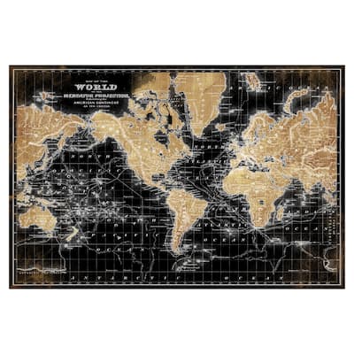 World Map on Black by Belle Maison Canvas Art Print