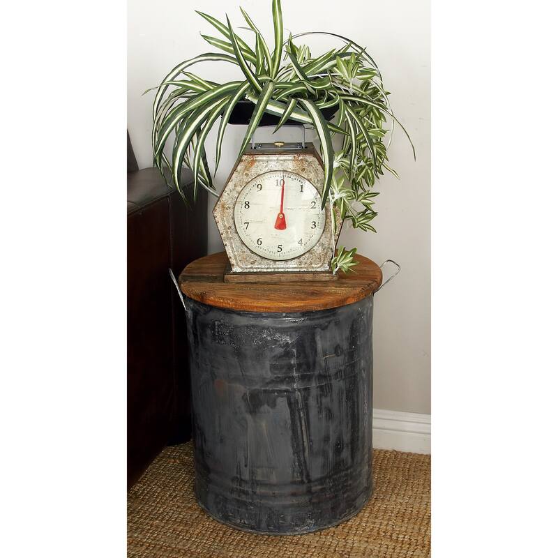 Metal Accent Table with Brown Wood Top - Gray - Roche River Decor - 16"W x 16"L x 20"H