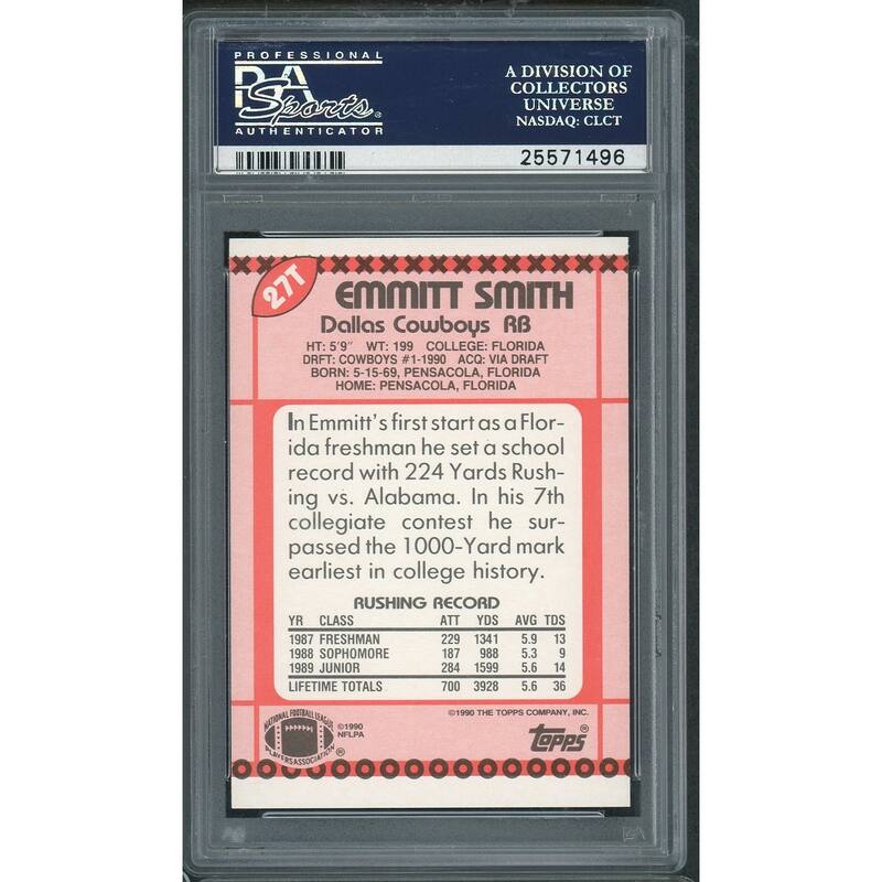 Emmitt Smith 1990 Topps Traded Football Rookie Card RC #27T Graded PSA 9 MINT - 8'6" x 11'6"