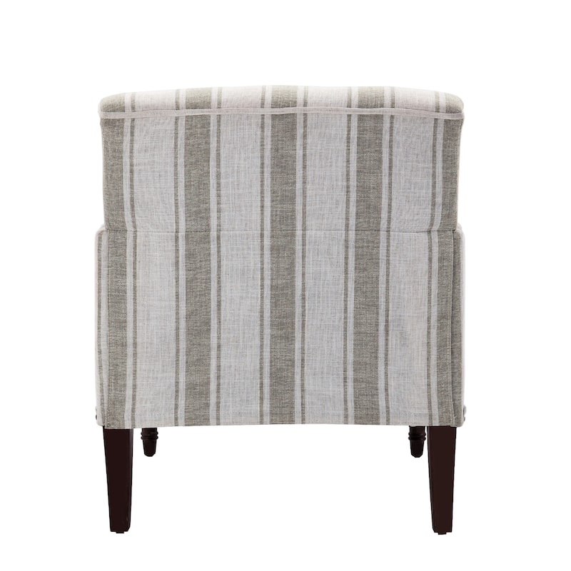 Stripe Linen Accent Arm Chair with Nailhead Trim and Wood Legs
