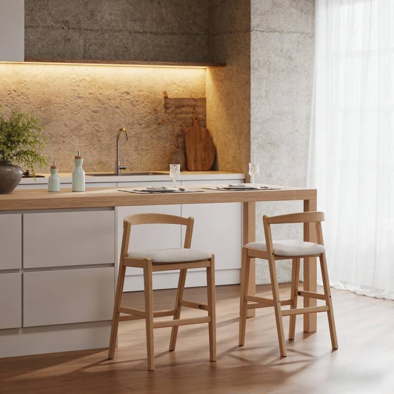 Set of 2 Indoor Rubberwood Barstools