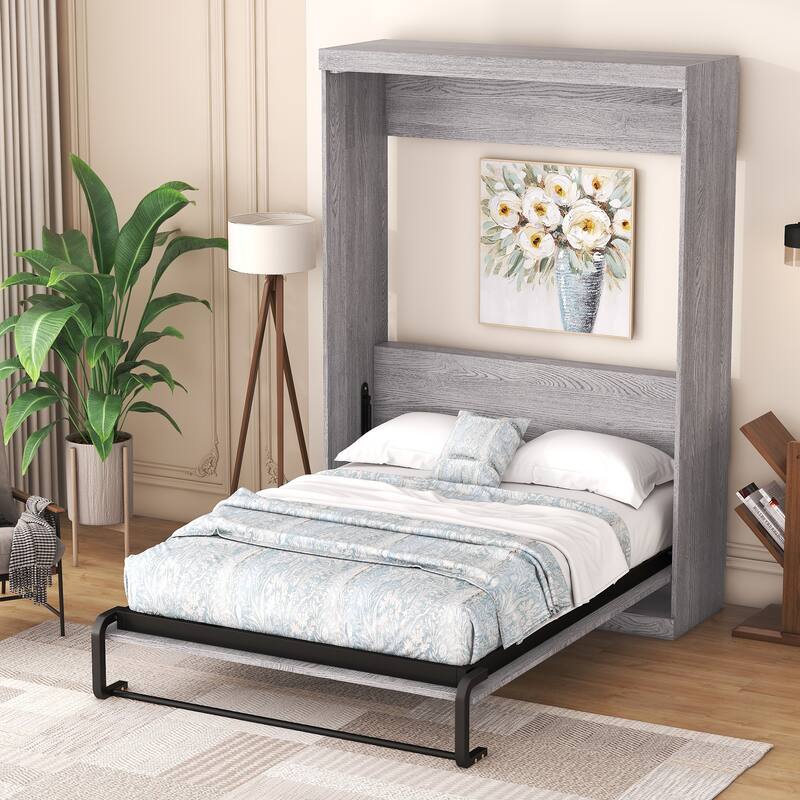 Murphy Bed Wood Platform Bed, Can Be Folded into a Cabinet with Headboard and Sturdy Metal Frame