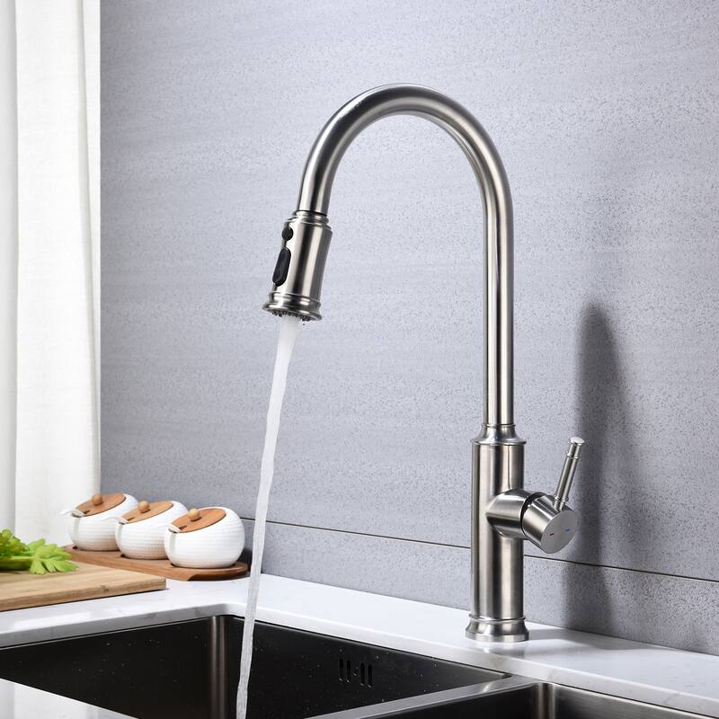 Matte Black Pull Out Sprayer Kitchen Faucet - 19.68 inch - Brushed Nickl