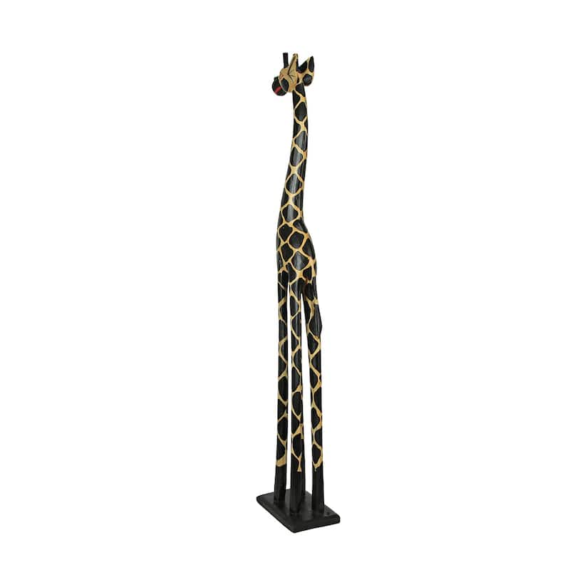 Zeckos 36 Inch High Carved Wood Giraffe Sculpture Safari Home Decor - 35.75 X 7 X 4.75 inches