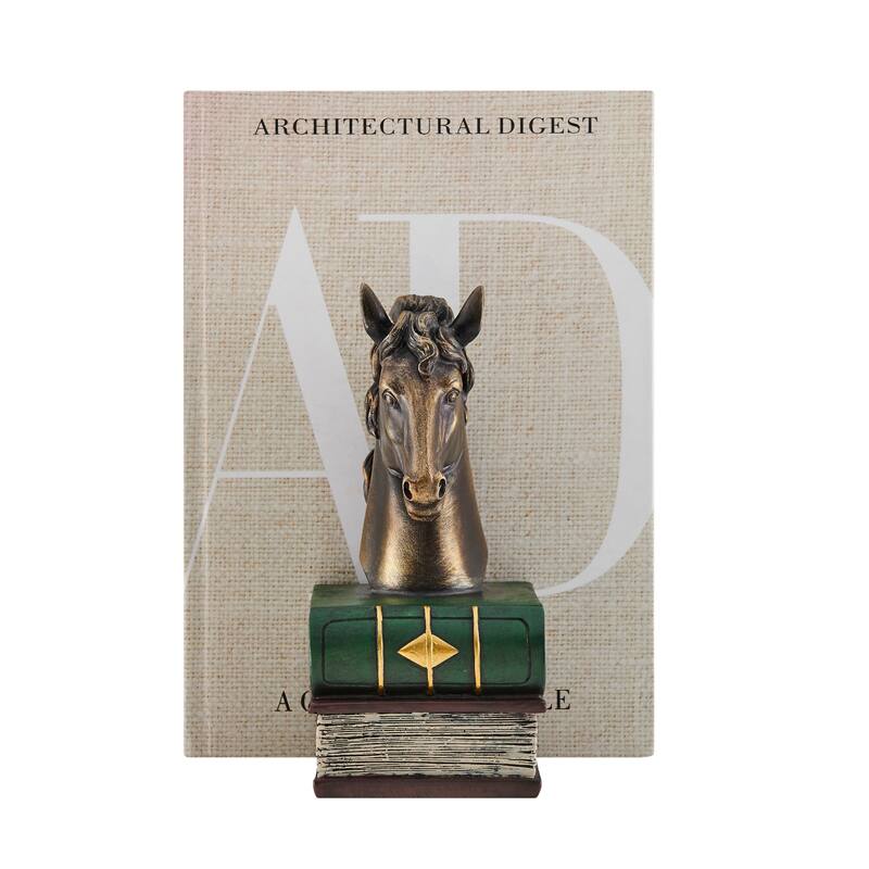 Danya B. Horses on Books Polyresin Antique Patina Finish Bookend Set of 2