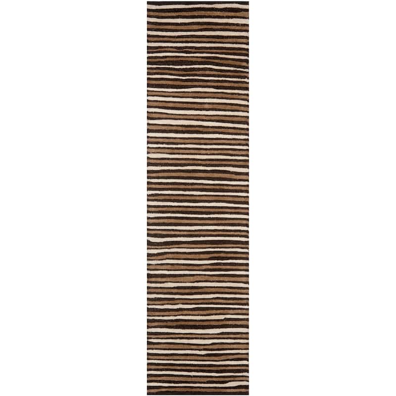 Martha Stewart by SAFAVIEH Hand Drawn Stripe Wool/ Viscose Rug - 2'3" x 10' Runner - Tilled Soil Brown