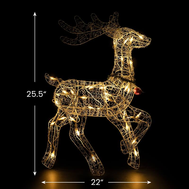 25.5" Silver Green Lighted Prancing Reindeer Christmas Decoration - White