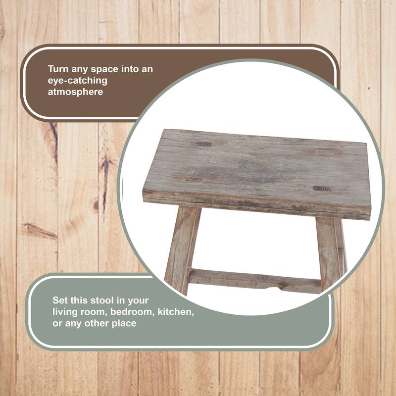 Artissance Rectangular Rustic Vintage Stool, Weathered Natural Wood Finish (Size & Finish Vary) - Approx size 12-20 in wide