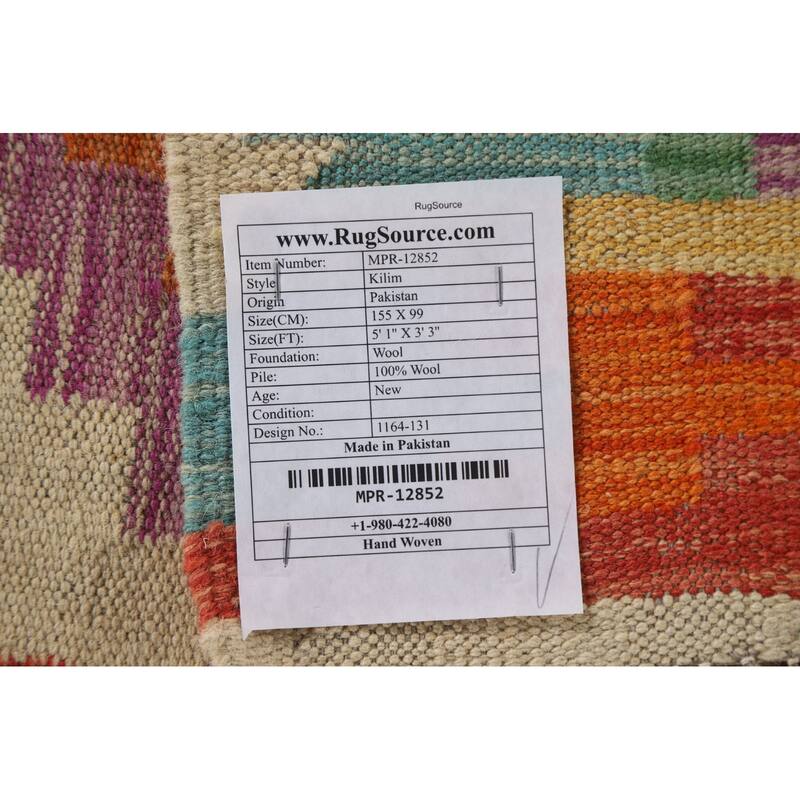 Reversible Kilim Oriental Area Rug Flatweave Wool Carpet - 3'3"x 5'1"