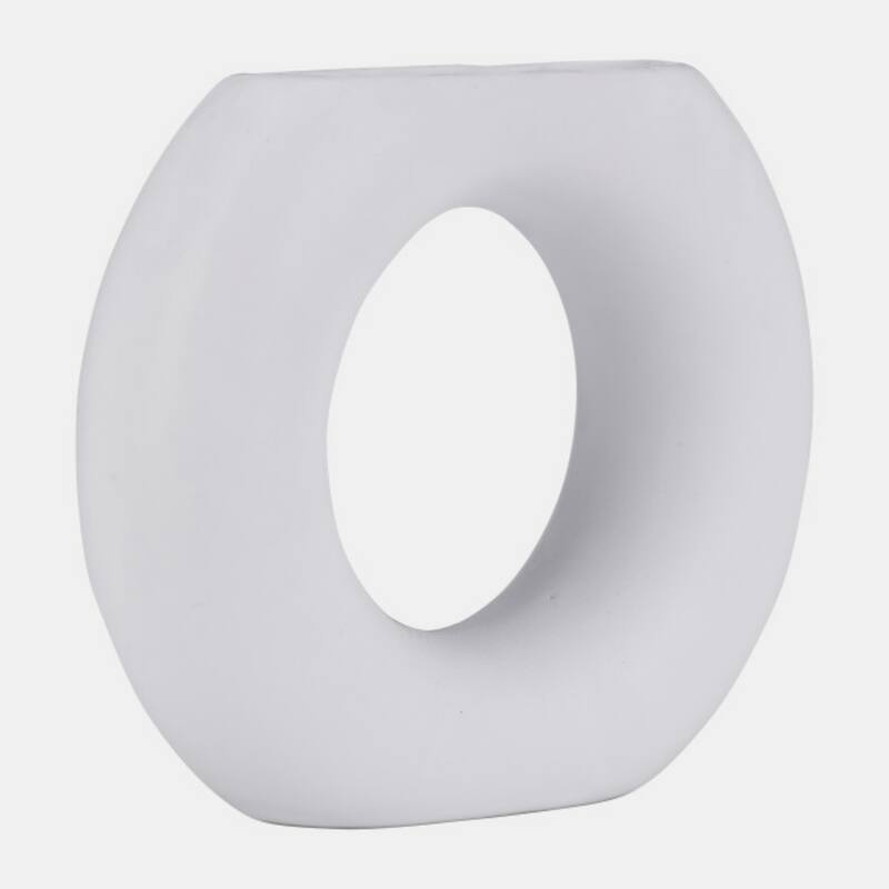 Donut Ceramic Vase with flat Base- 6.5" - White