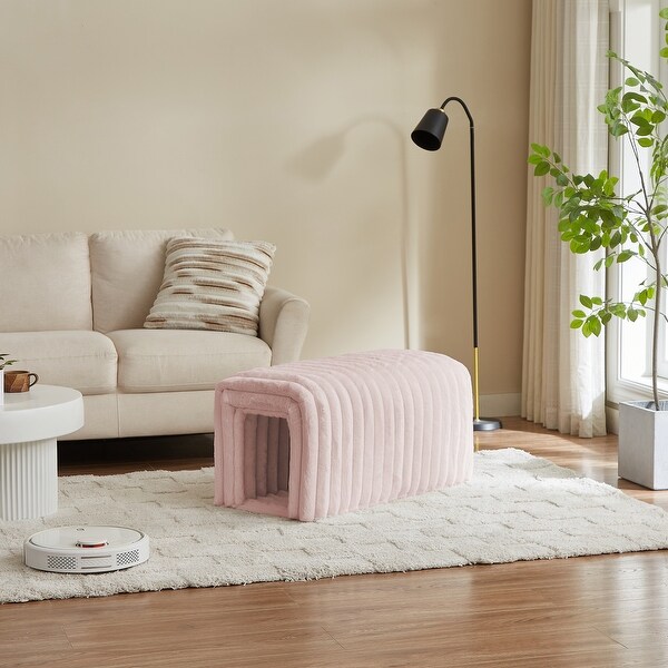 Rabbit Plush Ottoman Bench with Hidden Storage, Cat Nest and