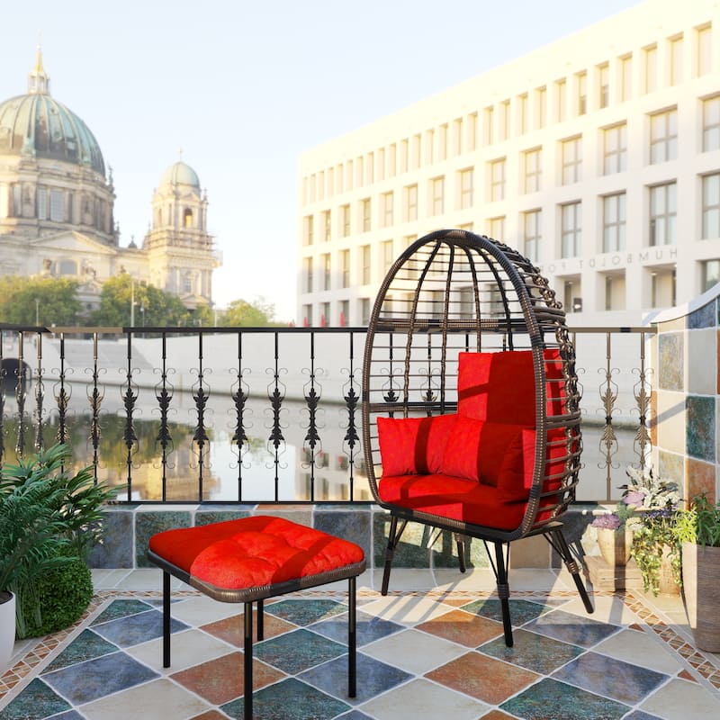 Cozywor Patio Indoor/Outdoor Egg Lounge Chair with Ottoman and Cushions