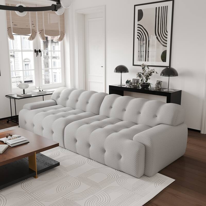 102.4" Oversize Loveseat 3D Mesh Fabric Sectional Sofa Modern Comfy Modular Floor Couch - Light Grey