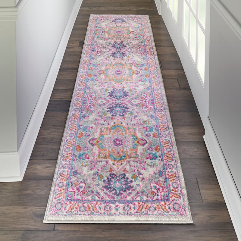 Nourison Cayuga Oushak Boho Medallion Area Rug - 2' 2" x 7' 6" - Light Grey/Pink