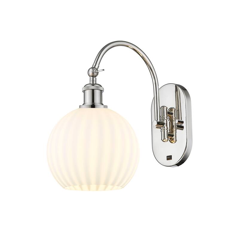 Innovations Lighting 518-1W-14-8-White Venetian-Indoor Wall Sconce - Polished Nickel / White Venetian