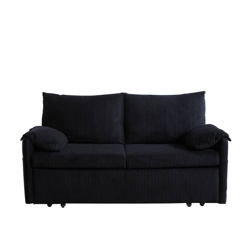 Corduroy Convertible Sleeper Sofa Bed, 3-in-1 Adjustable Sleeper Sofa Couch, Lounge Loveseat Sofa with 2 Pillows & Side Pockets