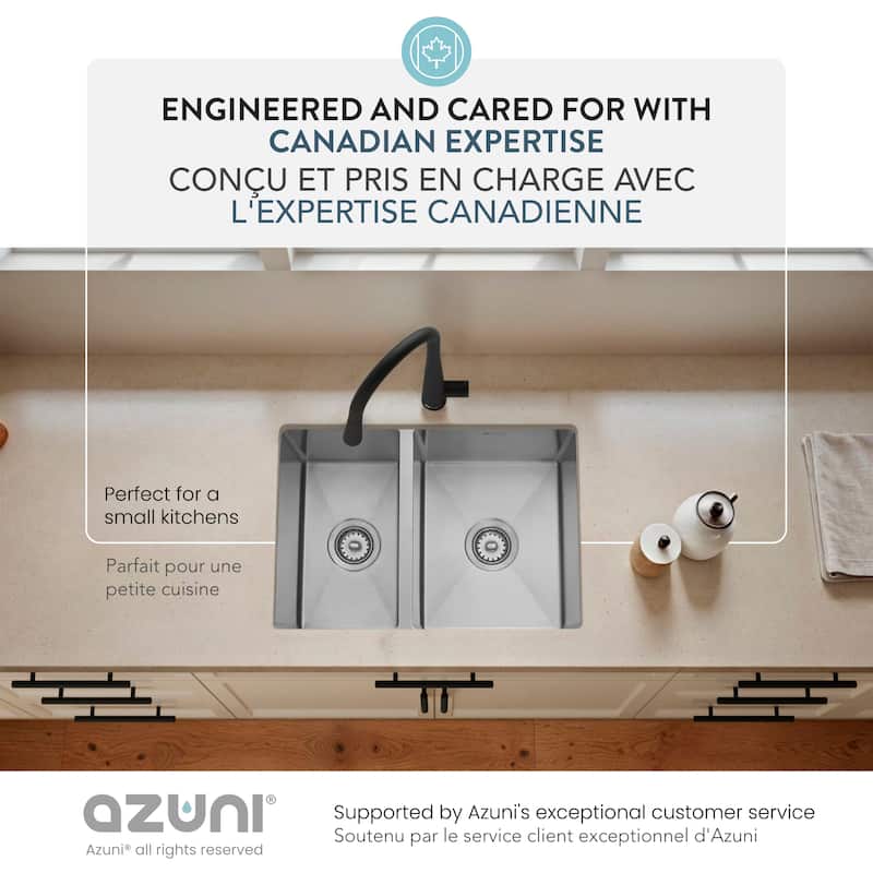 AZUNI 27 inches L x 18 inches W Double Bowl 60/40 Dual Mount 16G Reversible Kitchen Sink with Grids and Basket Strainers