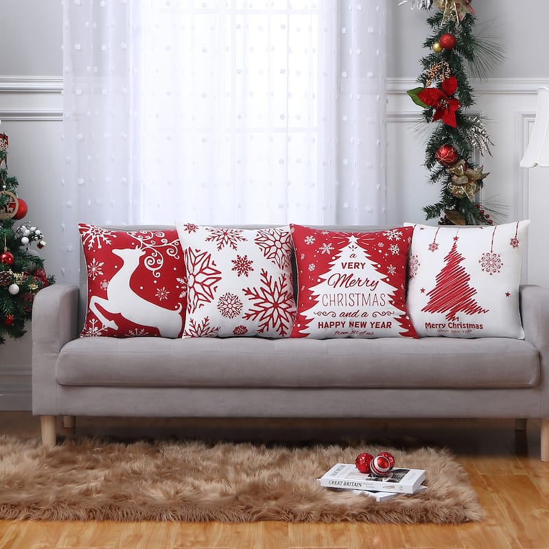 Christmas Decorative Pillow Covers, Snowflakes Deer Throw Pillow 18x18 Inch Set of 4
