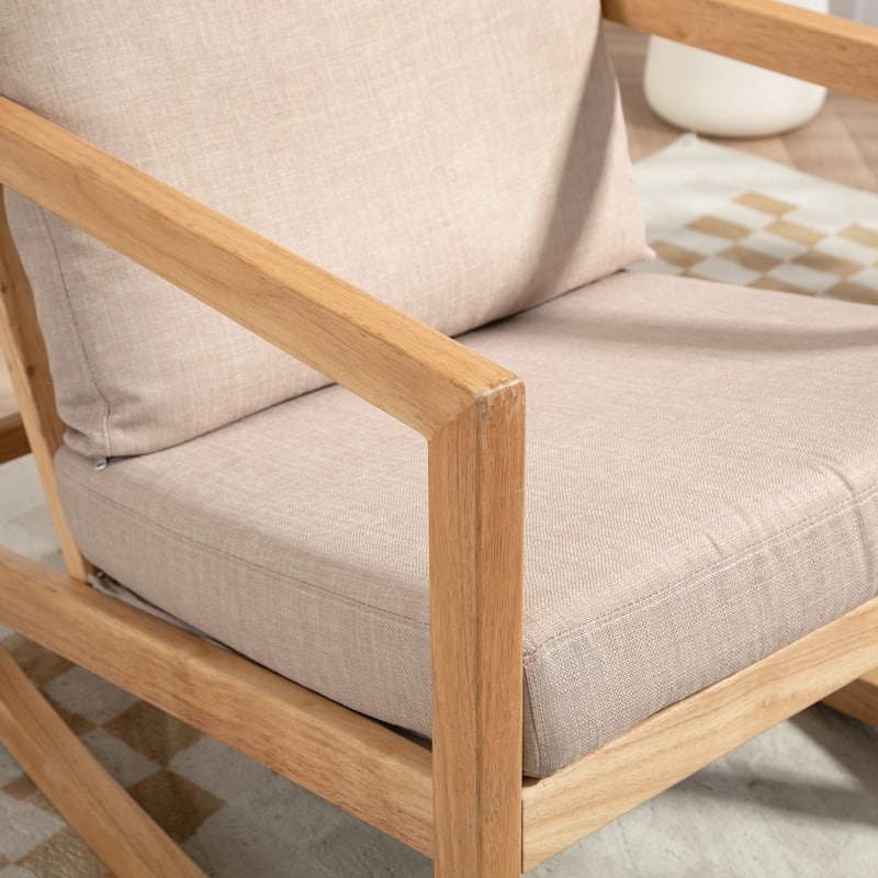 Khaki Modern 25.2" Upholstered Rocking Chair with Rubber Wood Frame for Living Room