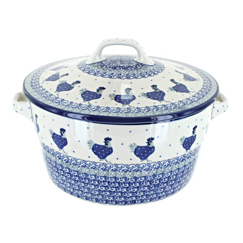 Blue Rose Polish Pottery 278 Ceramika Artystyczna Covered Round Baker
