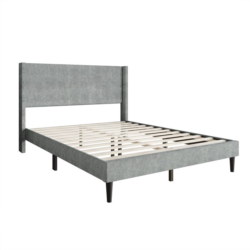 Clayfell Bangor Upholstered Wingback Platform Bed, Linen, No Box Spring Required