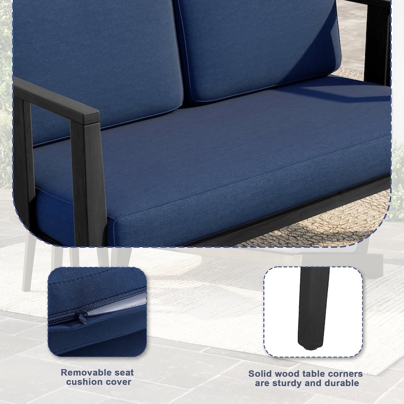 Outdoor Patio Wood Loveseat with Cushion