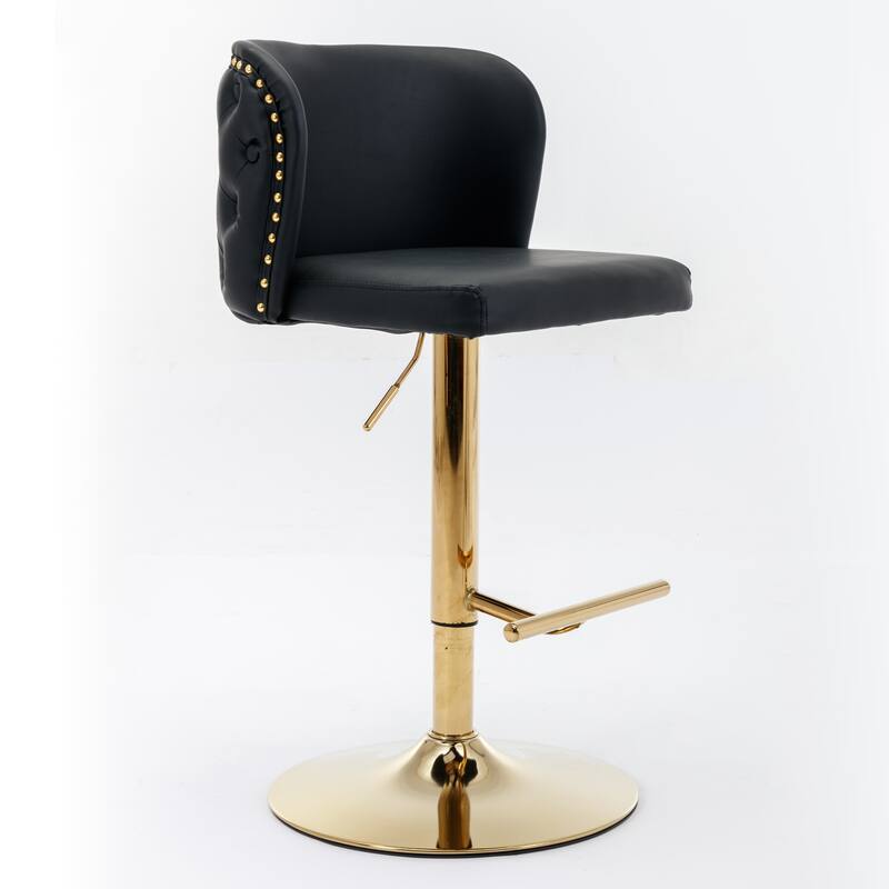 Set of 2 Modern Leather Upholstered Swivel Adjustable Height Tufted Bar Stools with Back