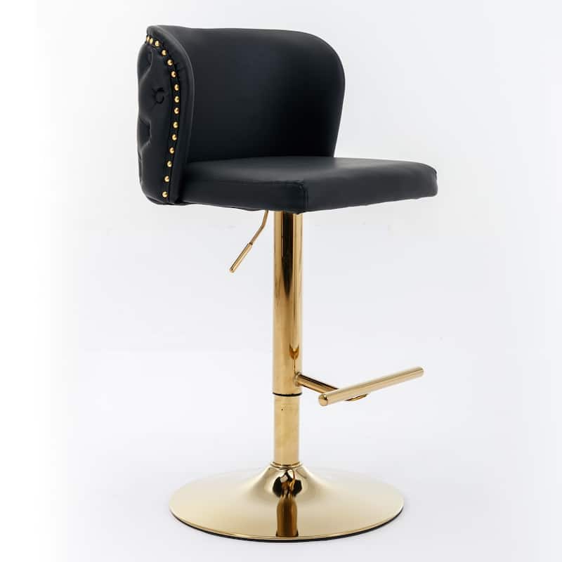 Set of 2 PU Upholstered Swivel Adjustble Bar Stools with Tufted Back