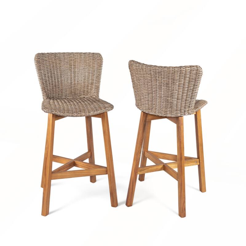 Outdoor Bar Stool with Wicker Set of 2