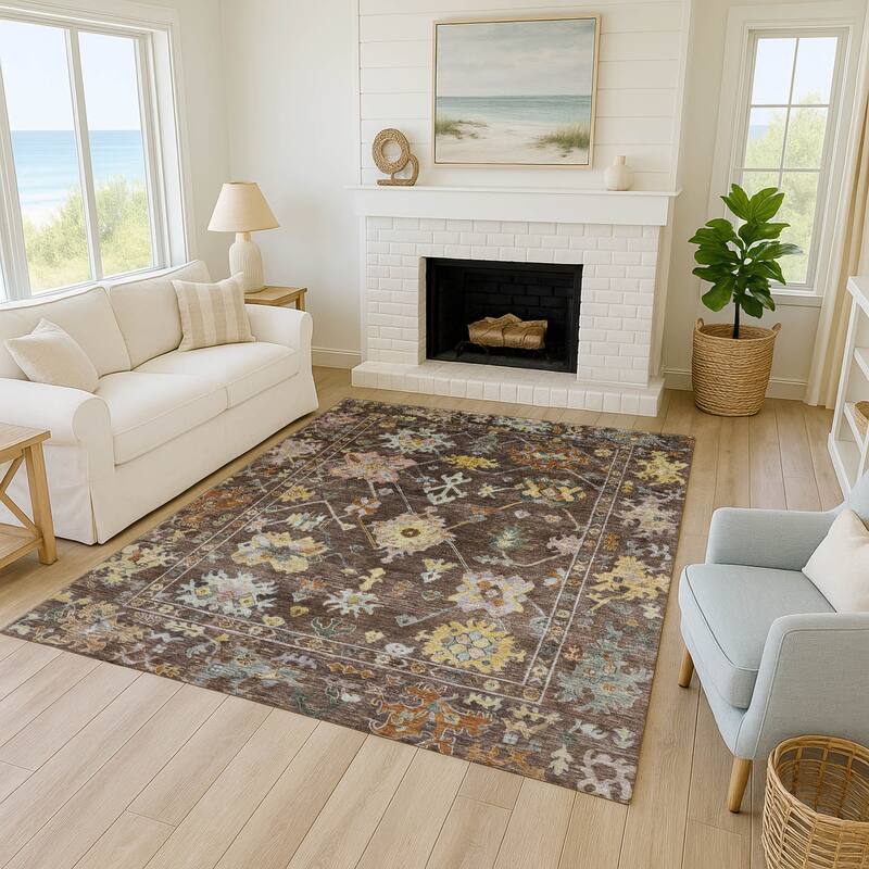 Machine Washable Indoor/ Outdoor Boho Traditional Chantille Rug