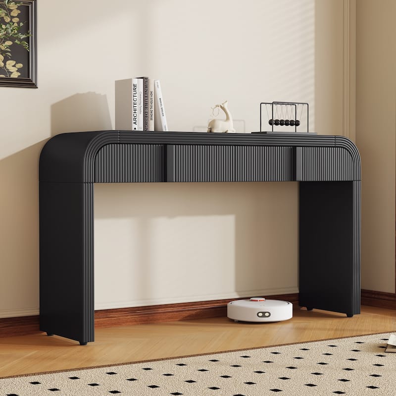 Fluted Console Table with 2 Storage Drawers, Wood Modern Curved Entryway Table with Storage for EntryWay, Hallway - Black