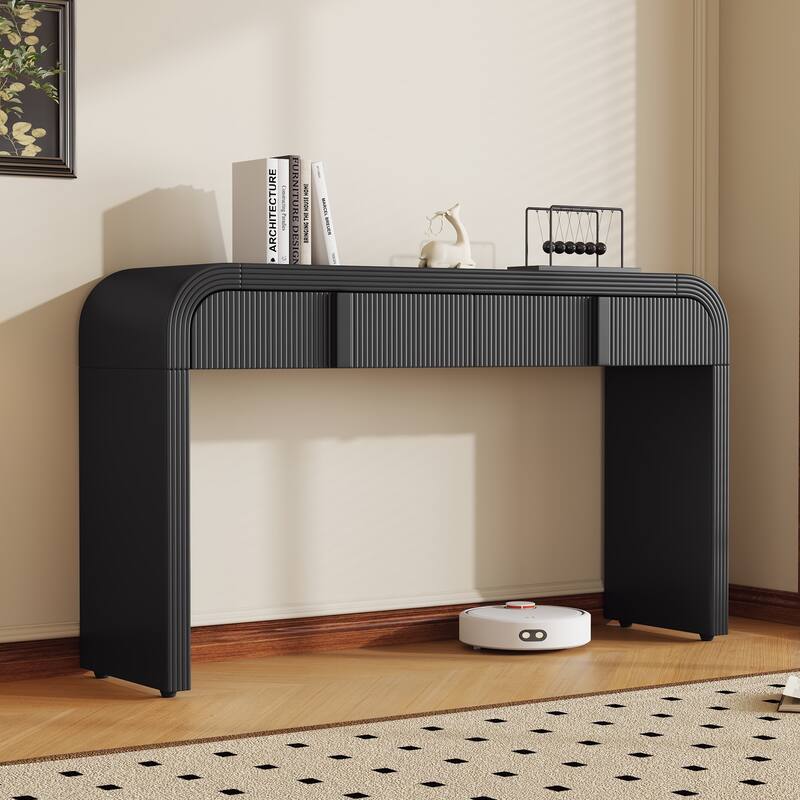 Modern Fluted Console Table with 2 Storage Drawers for Hallway Living Room and Entryway - Black