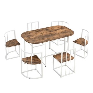 Modern 7-Piece Dining Table Set with Faux Marble Compact 55Inch Kitchen ...