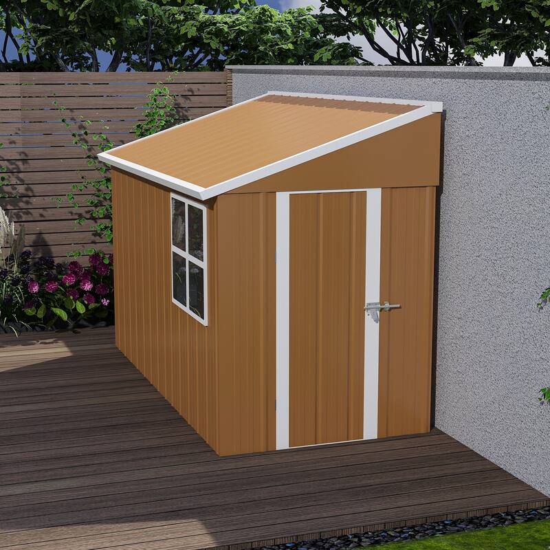 Roomfitters 8x4 FT Metal Storage Shed, Heavy Duty Garden Tool House with Double Doors and Ventilation, Brown