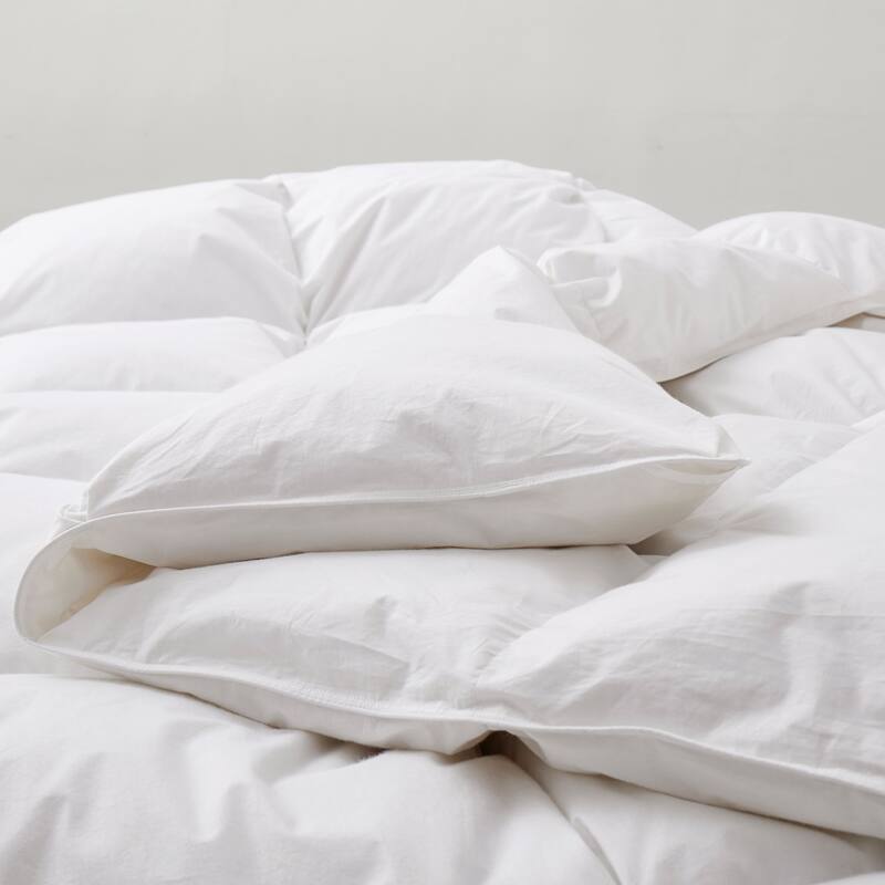 All Season 100% Cotton White Goose Feather Down Comforter with Pinch Pleat Design