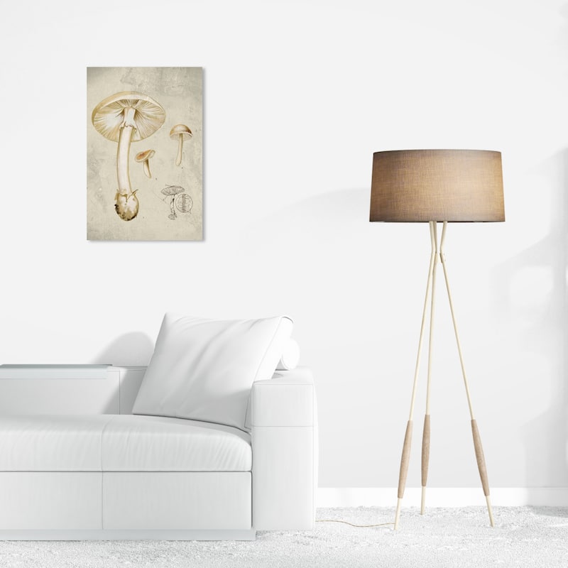 Wynwood Studio Canvas Floral and Botanical Mushroom Illustrated Notes White and Cream White Industrial Wall Art Canvas Print - 24 x 16