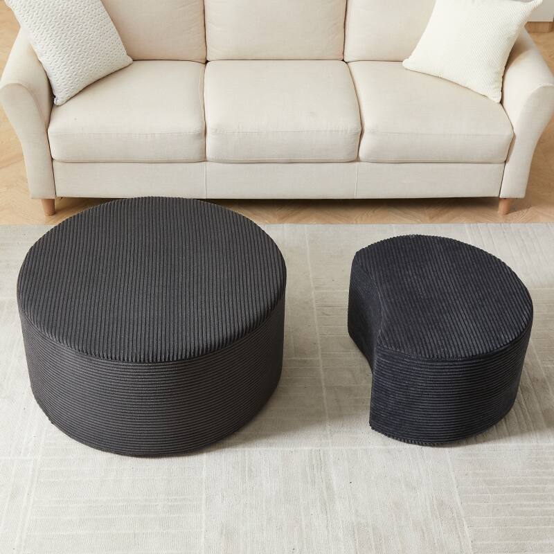 Roomfitters Nesting Ottoman Coffee Table Set of 2, Upholstered Round Foam Tables for Living Room