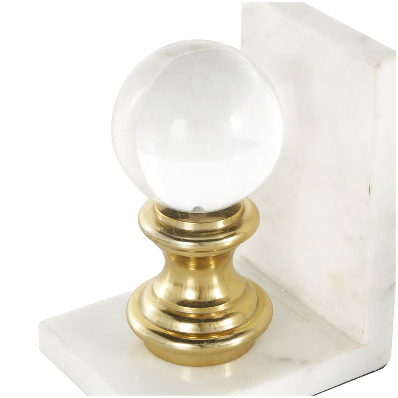Marble Decorative Bookends with Glass Orbs and Gold Accents - Set of 2 White - Roche River Decor