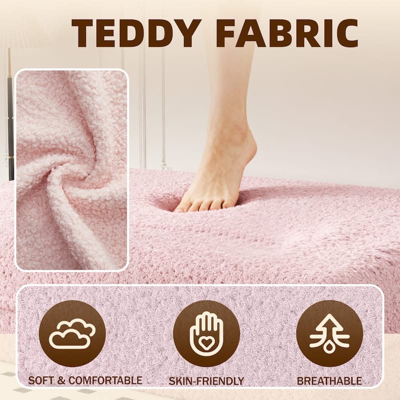 Convertible Floor Sofa with Teddy Fabric, Twin Mattress & No Assembly