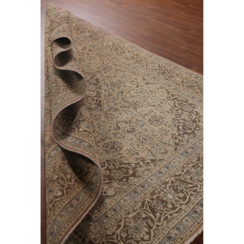 Distressed Mashad Persian Antique Area Rug Hand-knotted Wool Carpet - 6'3" x 9'0"