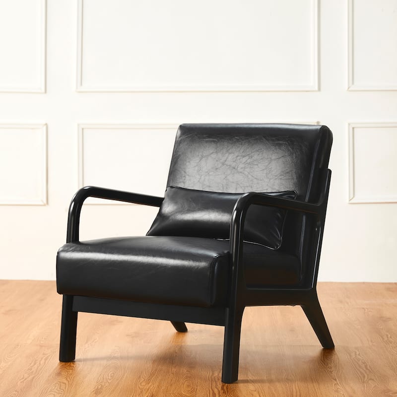 Glitzhome 30.75"H Mid-Century Modern PU Leather Armchair Accent Chair with Pillow - 25.75"W x 33.75"D x 30.75"H