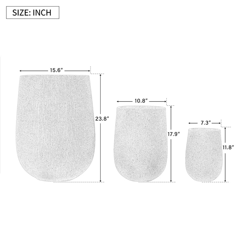 Egg-Shaped Lightweight MGO Outdoor Planter Set of 3,Modern Stone-Look Textured Flower Pots with Drainage Holes and Rubber Plug