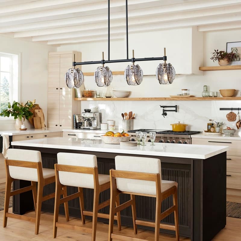 Industrial 4 Light Pendant Matte Black and Antique Brass with Smoked Glass Shades - N/A