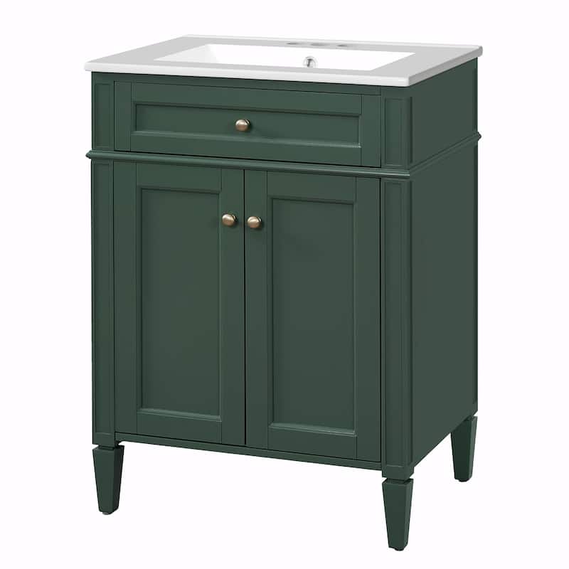 24" Bathroom Vanity with 2 Doors and Tip-Out Drawer - Bathroom Storage Cabinet with Sink